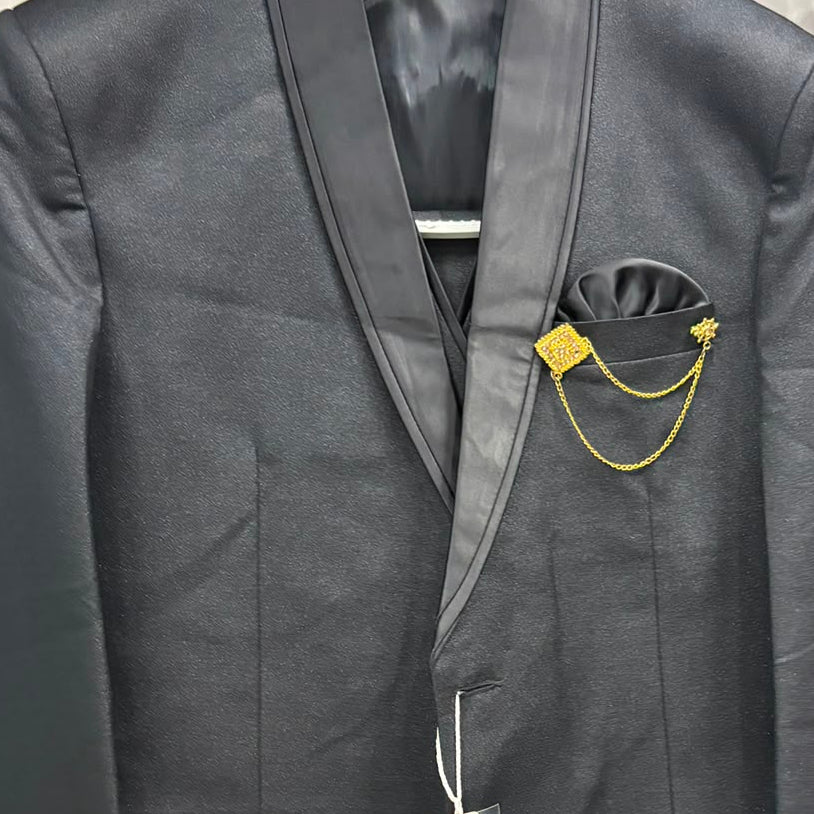 Men's black tuxedo three-piece suit