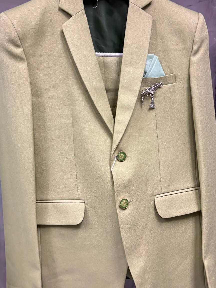 Men's beige director three-piece suit