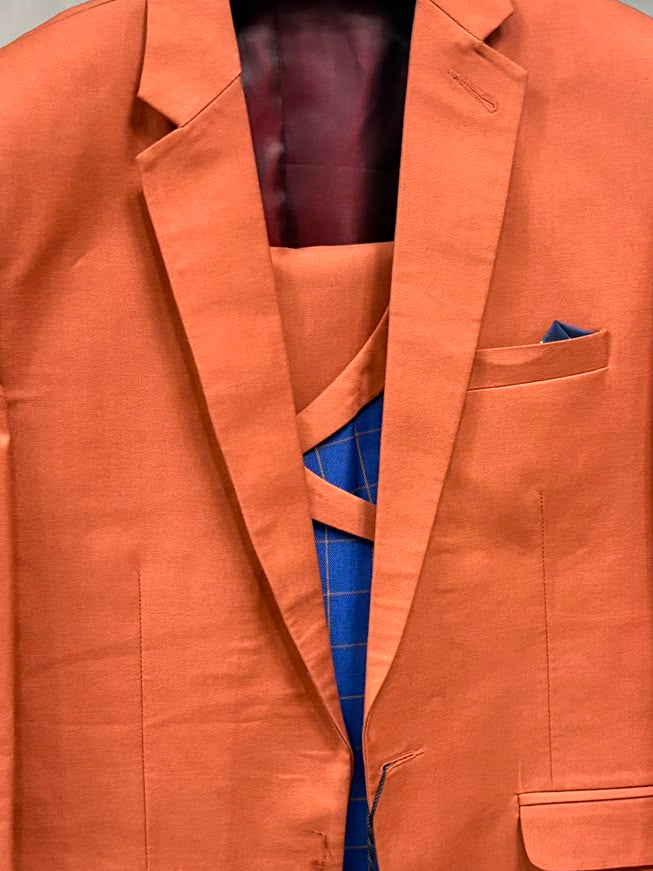 Club AK Premium Orange 3 Piece Suit for Men | Wedding & Party Wear
