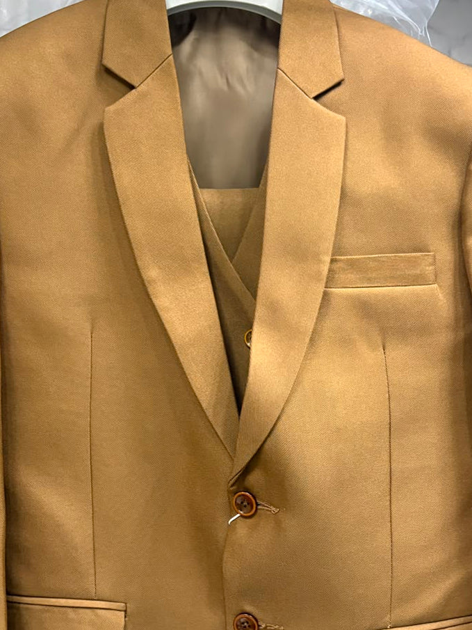 Men's camel brown three-piece suit