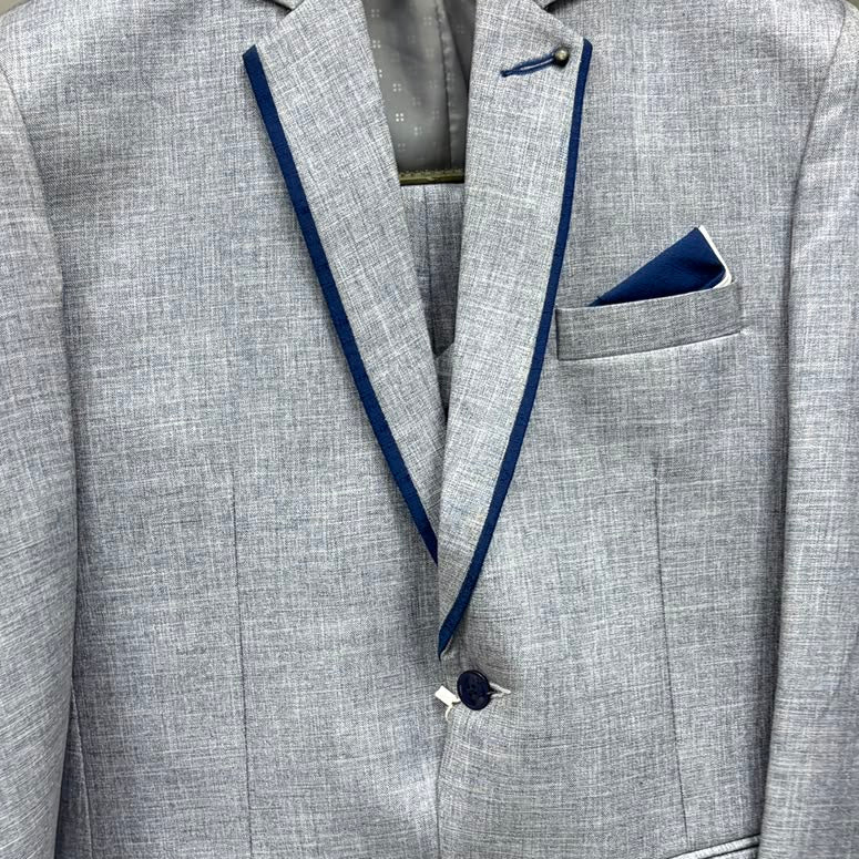 Club AK Men's Elegant Light Grey Three Piece Suit for Men with Blue Waistcoat and Trouser | Premium Wedding Wear