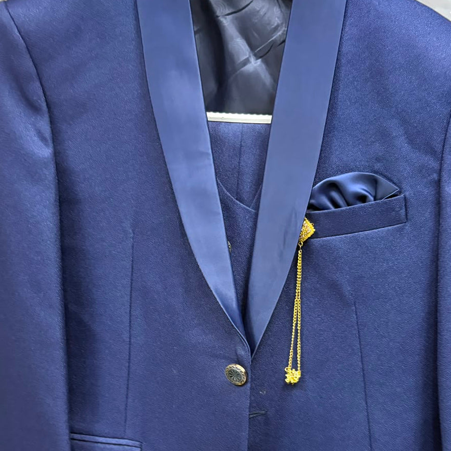 Club AK Men's Elegant Navy Blue Three Piece Suit for Men with Blazer, Waistcoat and Trouser | Premium Formal & Wedding Wear