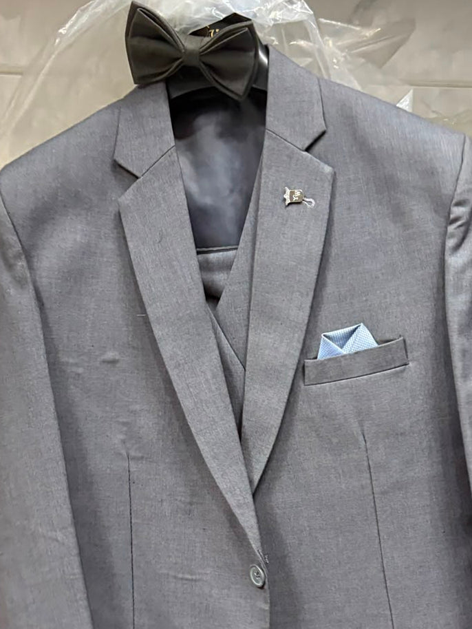 Club AK Men's Stylish Silver Grey Formal Suit with Blazer, Waistcoat and Trouser | Wedding & Reception Wear