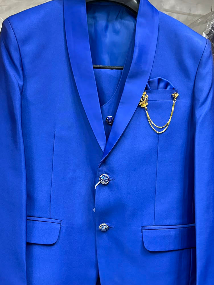 Club AK Men's Stylish Royal Blue Formal Suit with Blazer, Waistcoat and Trouser | Wedding & Reception Wear