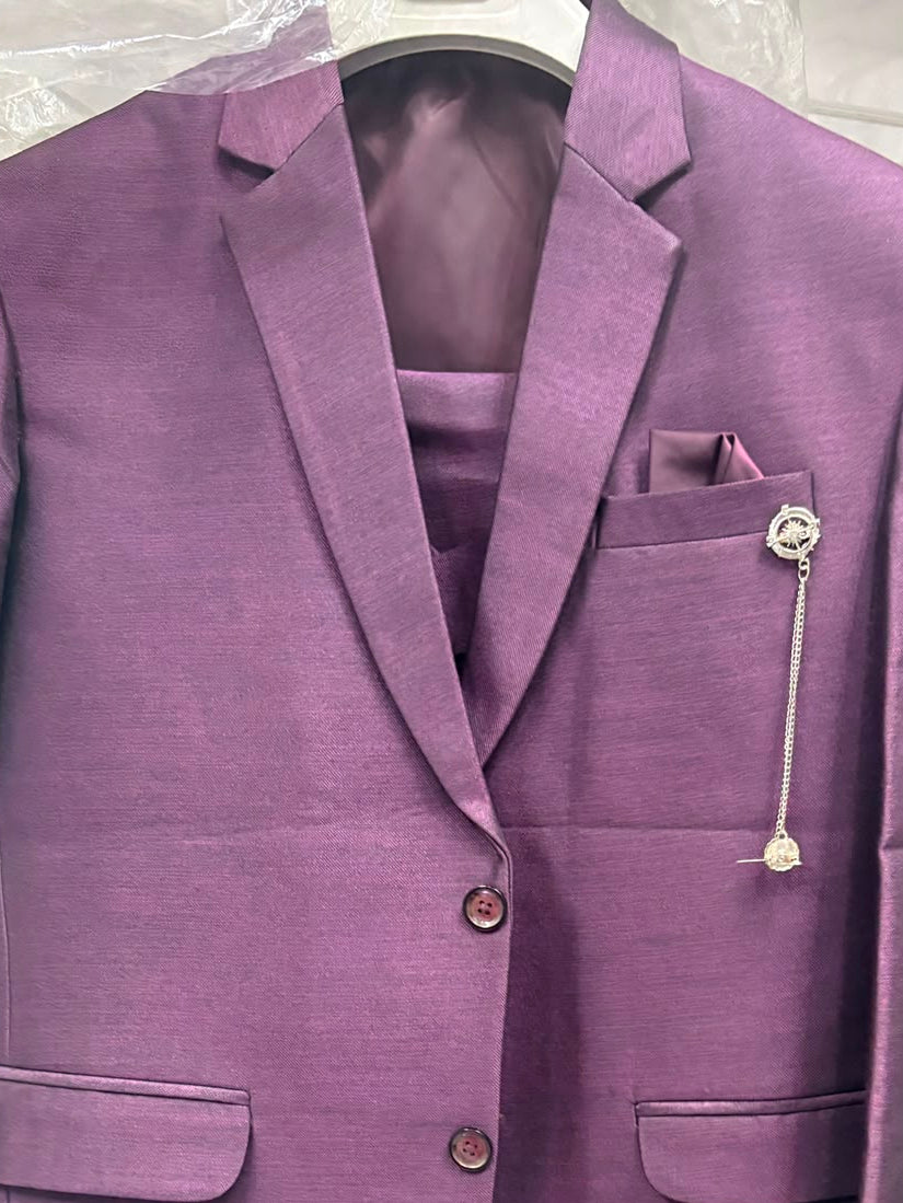 Club AK Men's Elegant Wine Purple Three Piece Suit for Men with Blazer, Waistcoat and Formal Pants | Premium Wedding Wear