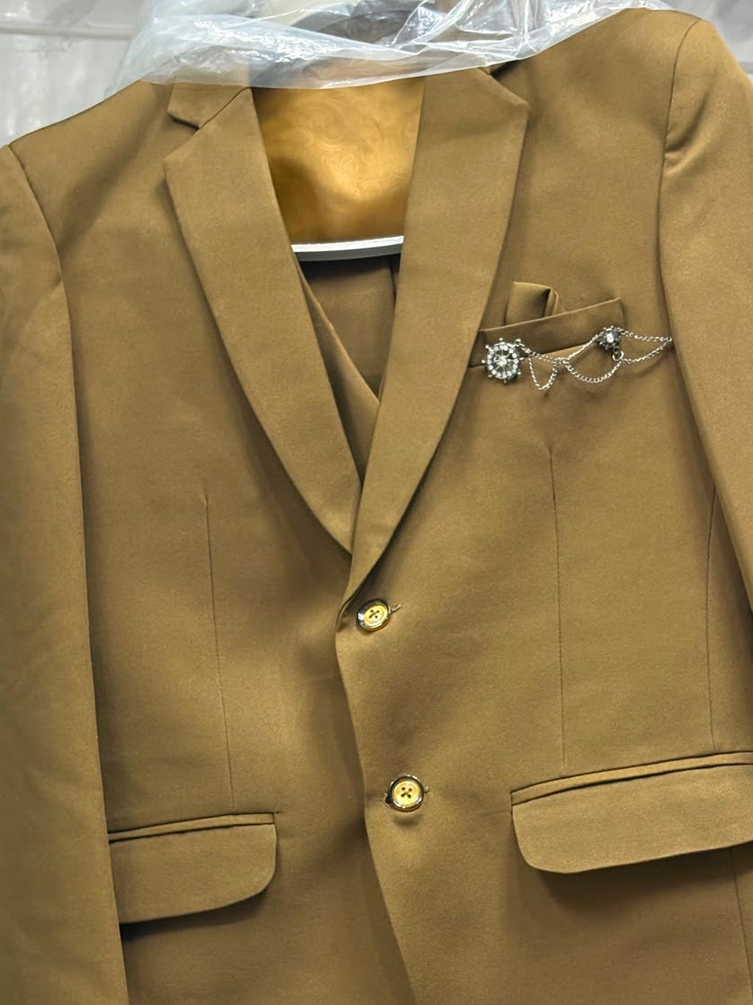 Club AK Men's Designer Brown 3 Piece Suit with Waistcoat, Blazer and Trouser for Wedding & Reception