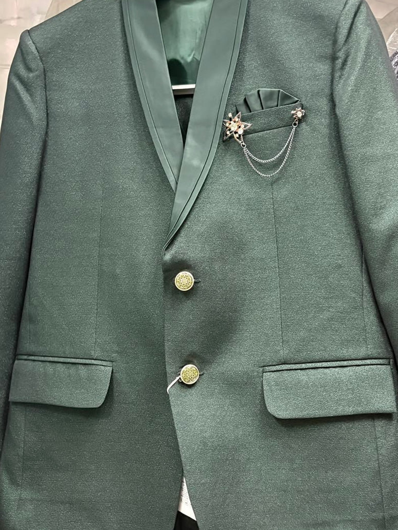 Club AK Men's Designer Dark Green 3 Piece Suit with Blazer, Waistcoat and Trouser for Wedding Wear
