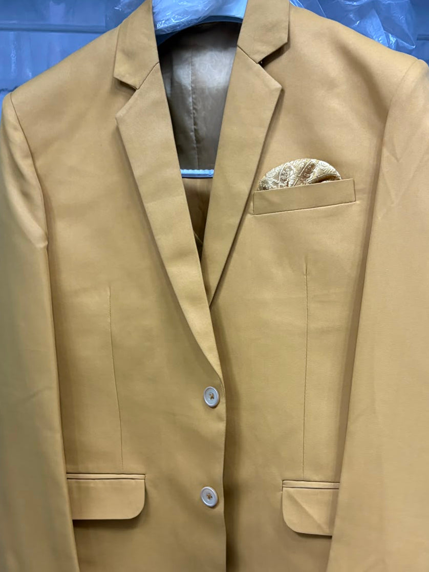Club AK Premium Mustard Yellow Three Piece Wedding Suit for Men with Blazer and Pants