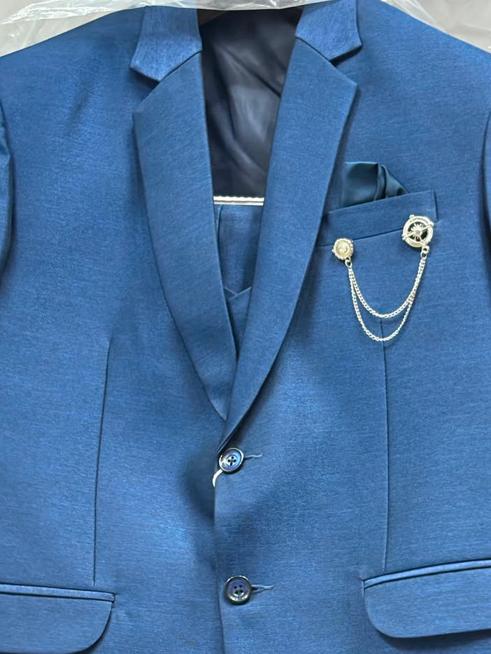 Club AK Premium Steel Blue Wedding Suit for Men with Blazer, Waistcoat and Pant