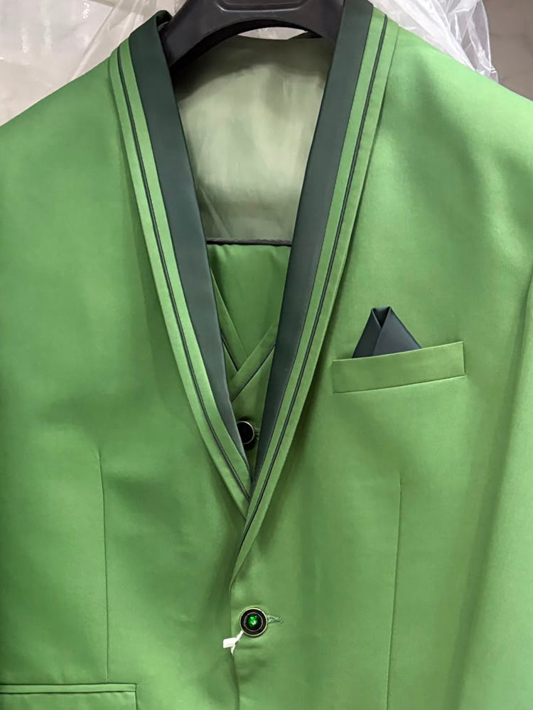 Club AK Men's Designer Green 3 Piece Suit Set with Waistcoat and Blazer for Wedding & Party Wear