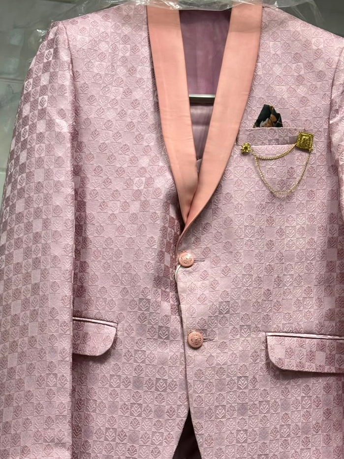 Club AK Premium Light Pink Jacquard Print 3 Piece Tuxedo Suit for Men