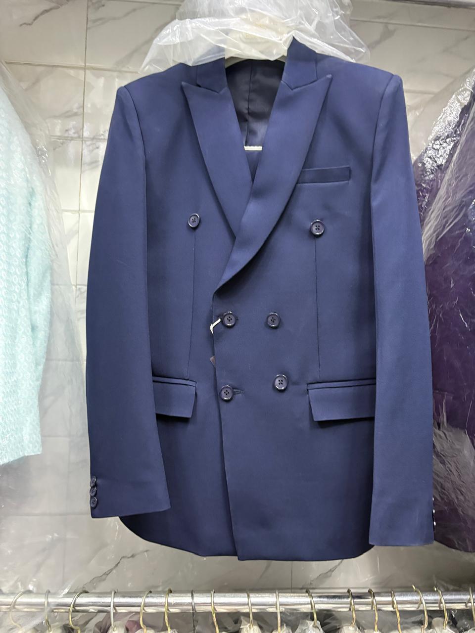 Club AK Men's Premium Navy Blue Double Breasted 2 Piece Suit | Formal Wedding & Party Wear