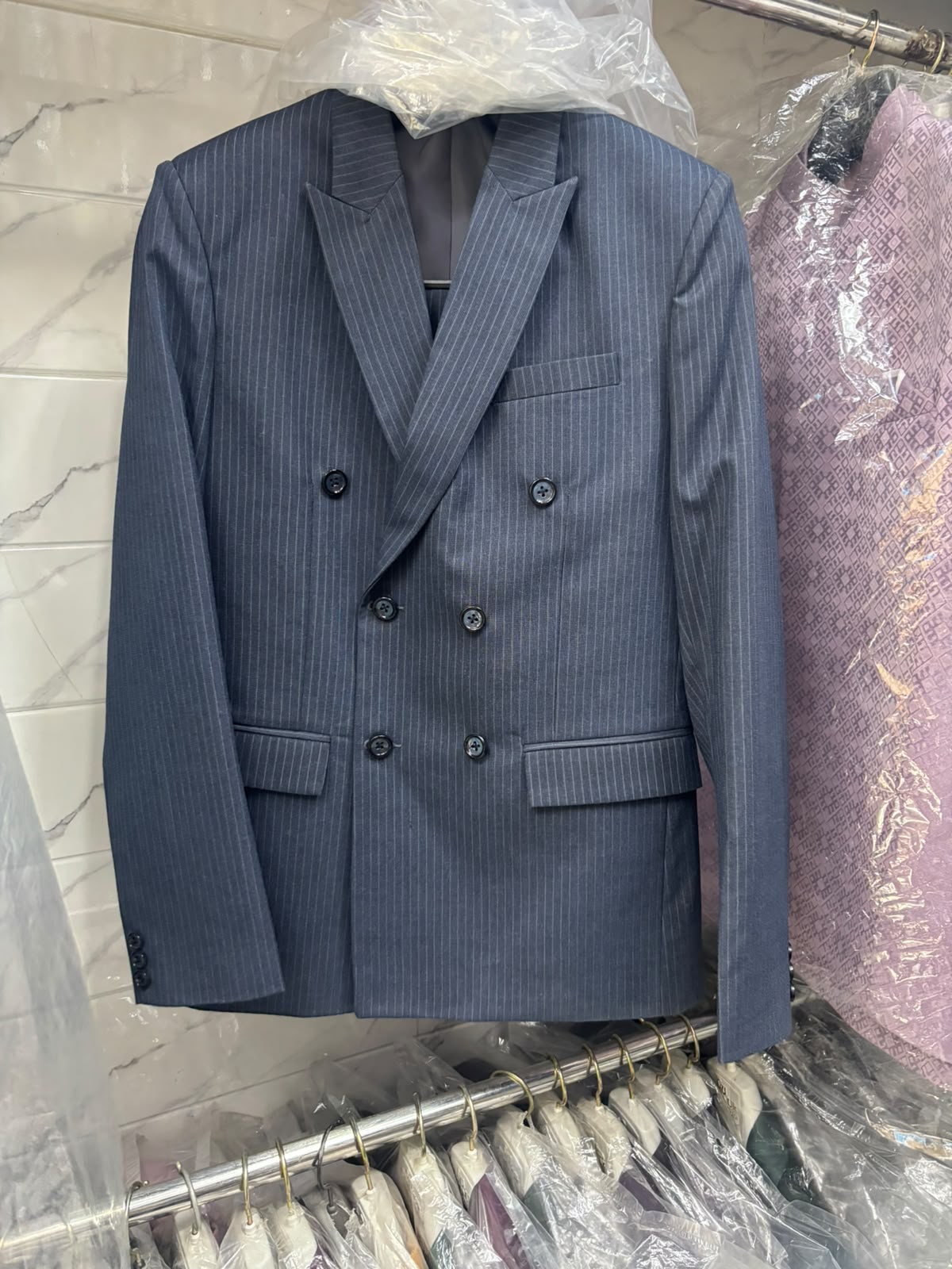 Club AK Men's Luxury Double Breasted Pinstripe Suit for Party and Business Meetings