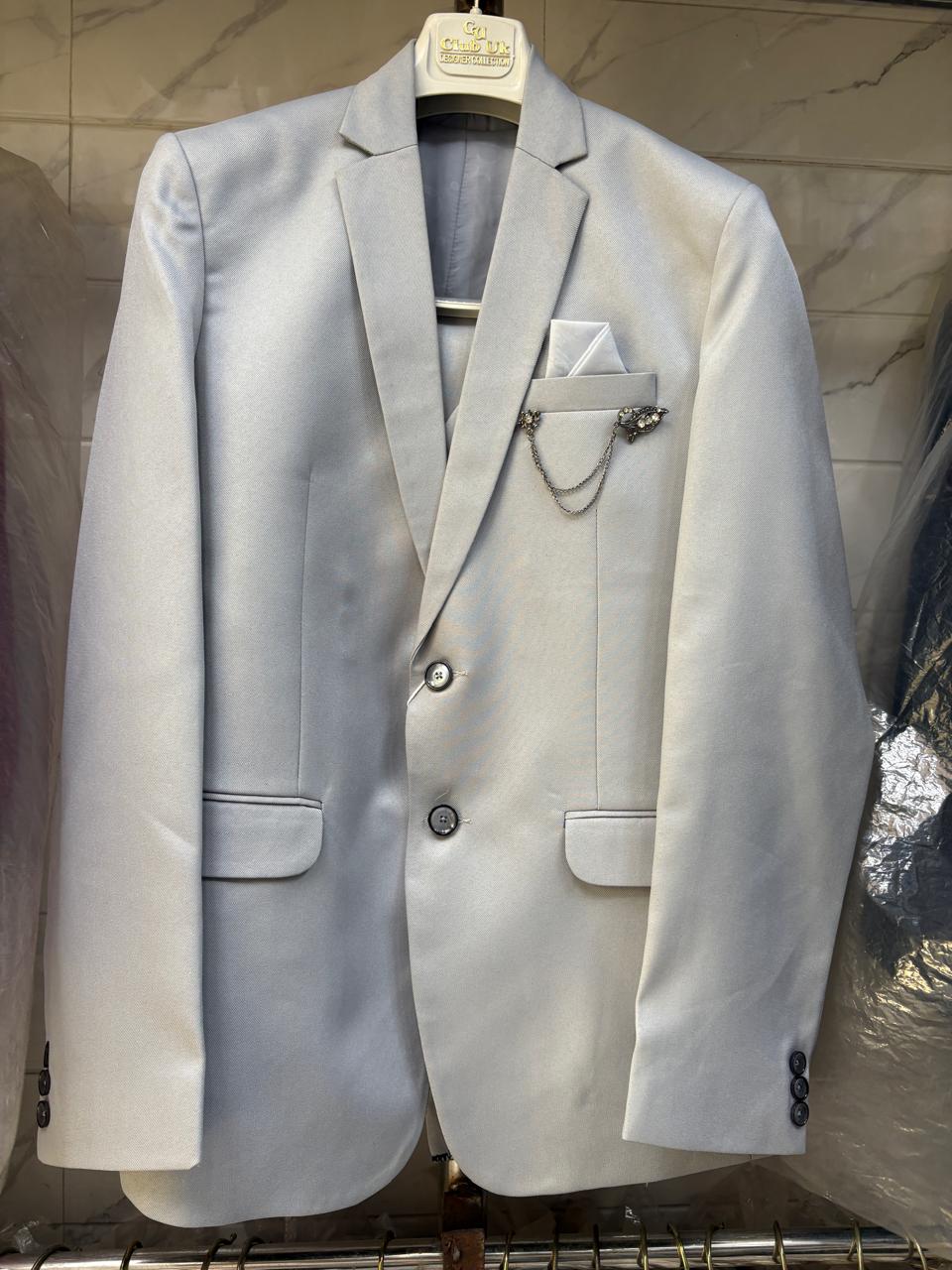 Club AK Men's Pearl White Three Piece Suit