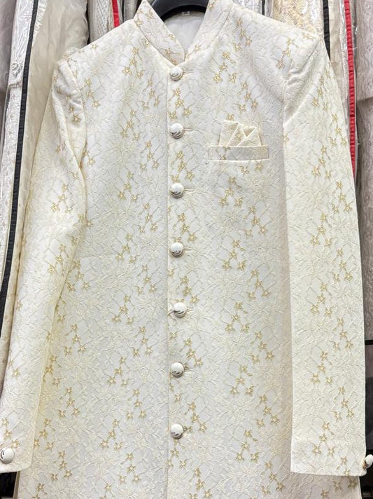 Ivory sherwani embroidery detail close-up
