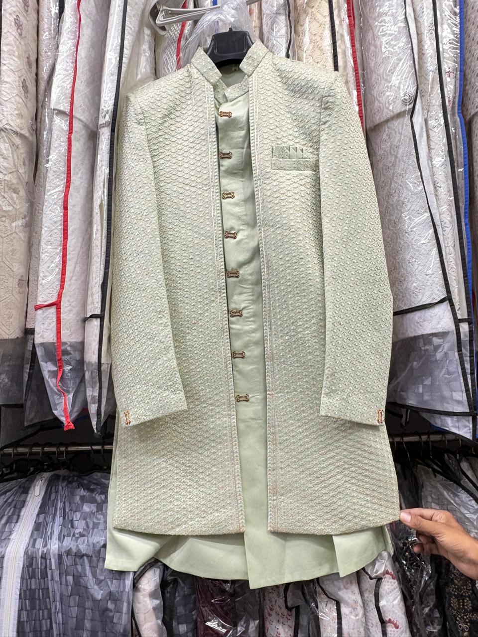 Club AK Men's Premium Sage Green Designer Indo Western Suit | Luxury Wedding & Party Wear