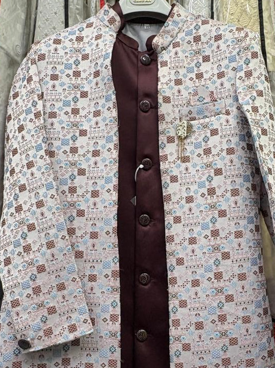 Club AK Men’s Premium White Printed Indo Western Suit | Wedding & Festive Wear