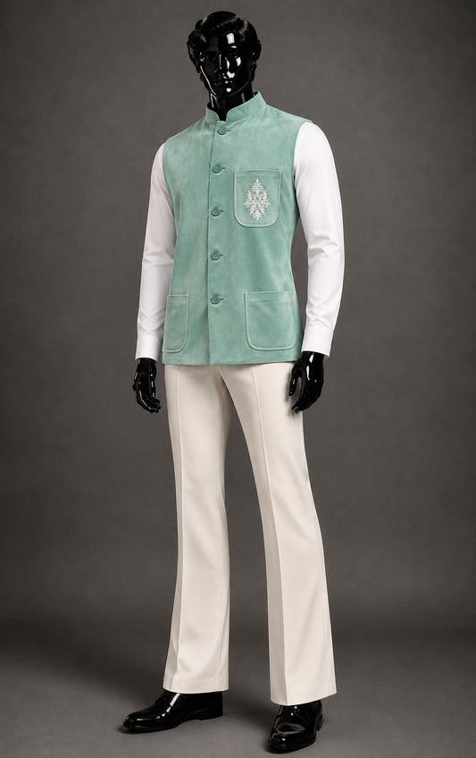 Club AK Men’s Premium Velvet Nehru Jacket with Embroidered Pocket