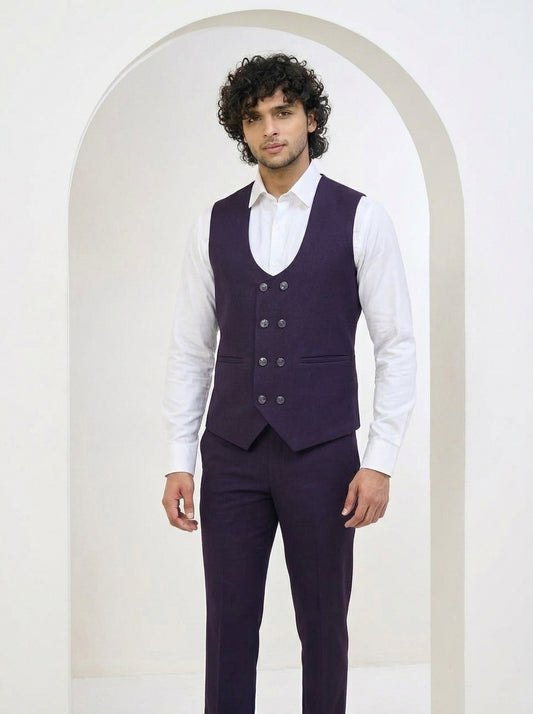 Club AK Men's Royal Eggplant Purple Shawl Lapel Three-Piece Suit
