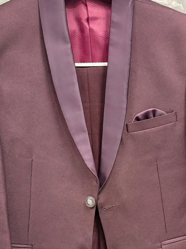 Club AK Men's Elegant Wine Tuxedo Suit for Men with Satin Shawl Collar and Trouser | Premium Wedding Wear