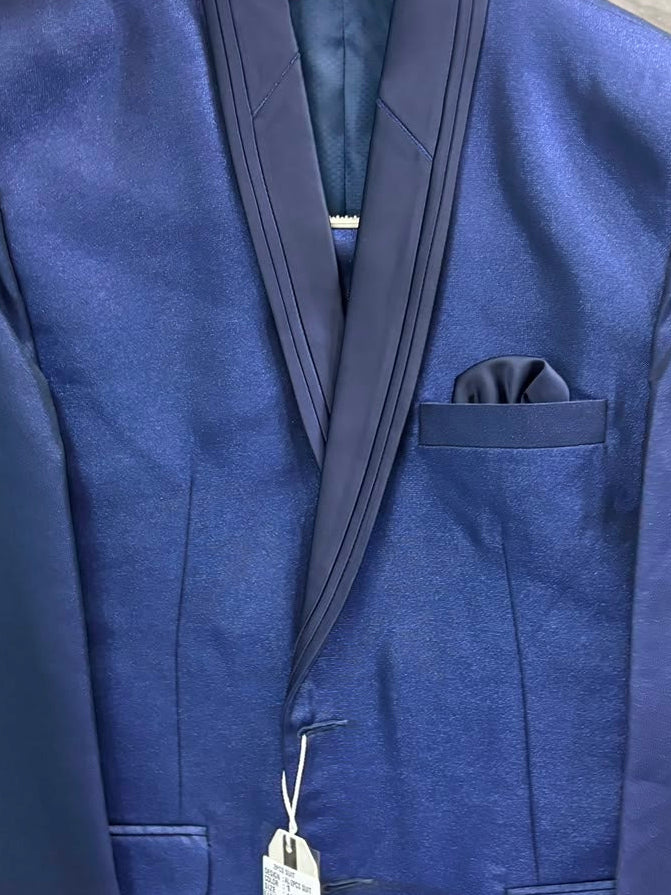 Club AK Men's Designer Blue Blazer Suit Set with Satin Lapel | Luxury Party Wear Suit for Men