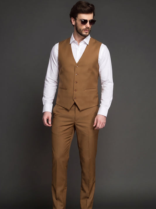 Club AK Men's Camel Brown 3 Piece Suit | Premium Wedding, Reception & Party Wear