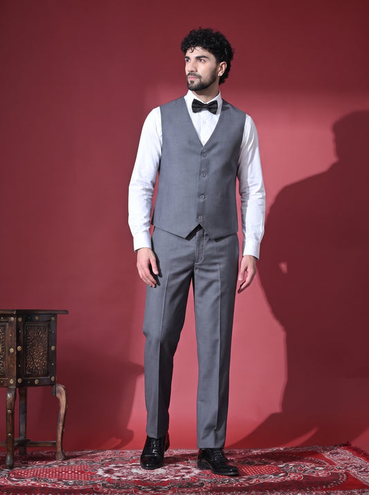 Club AK Men's Stylish Silver Grey Formal Suit with Blazer, Waistcoat and Trouser | Wedding & Reception Wear