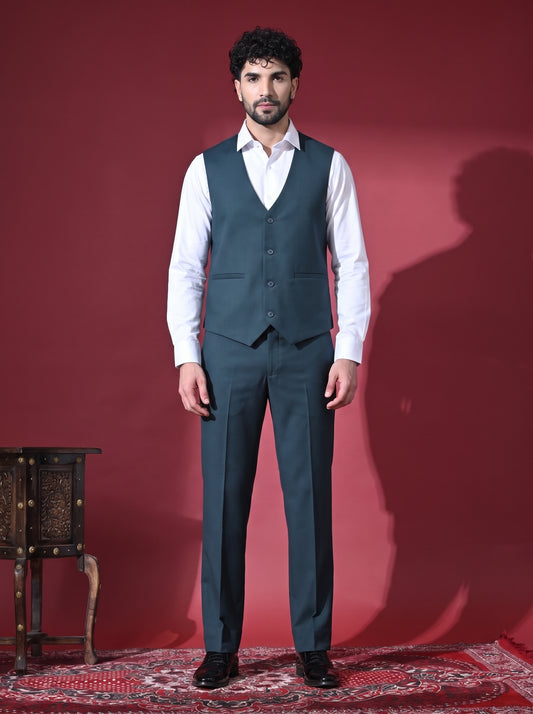 Club AK Men's Designer Steel Blue 3 Piece Suit Set with Classic Waistcoat | Luxury Party Wear Suit for Men