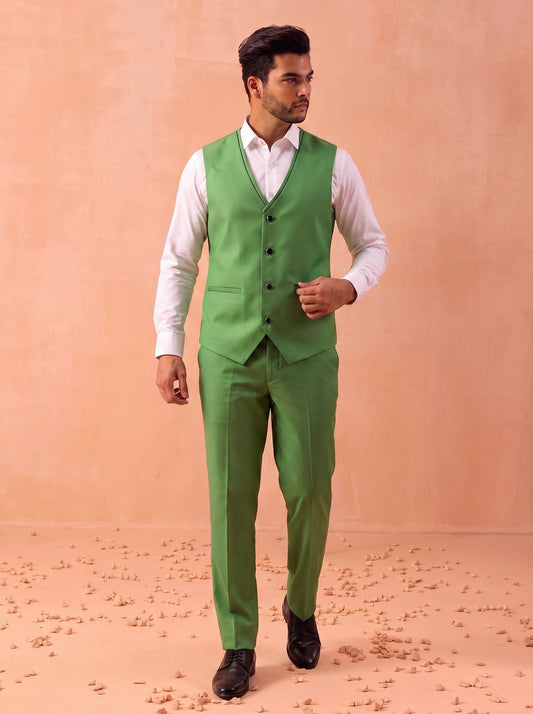 Club AK Men's Designer Green 3 Piece Suit Set with Waistcoat and Blazer for Wedding & Party Wear