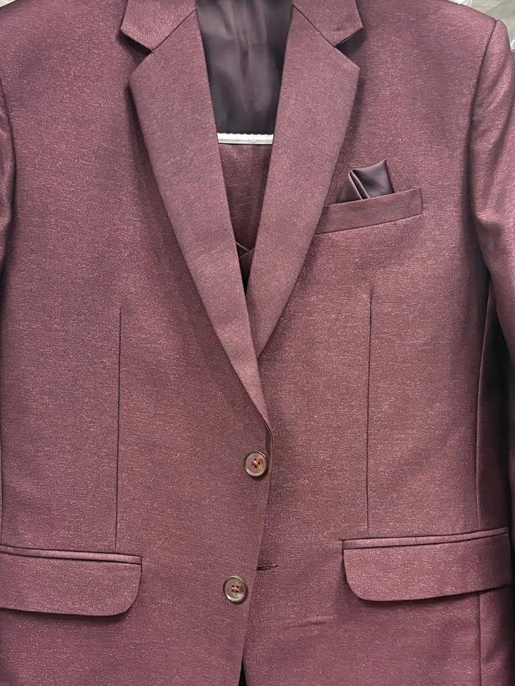 Club AK Men's Luxury Wine Color 3 Piece Suit with Blazer, Waistcoat and Pants for Wedding Wear
