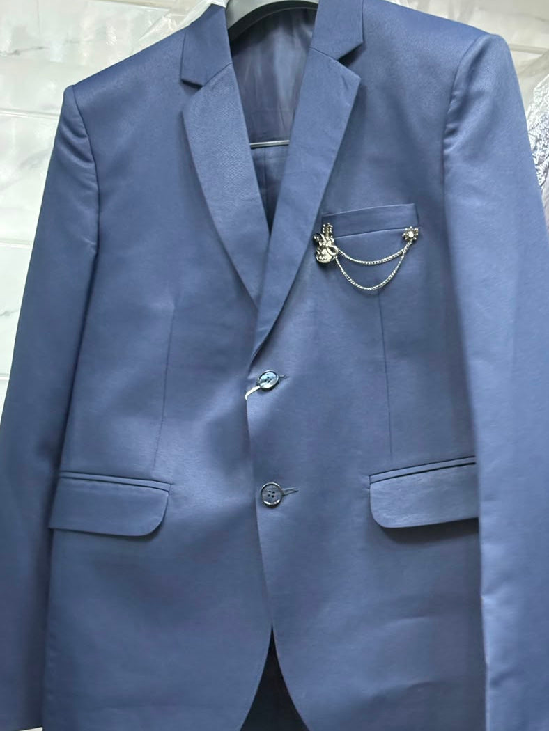 Club AK Men's Premium Steel Blue 3 Piece Suit for Men | Slim Fit Blazer, Double-Breasted Waistcoat and Trouser Set