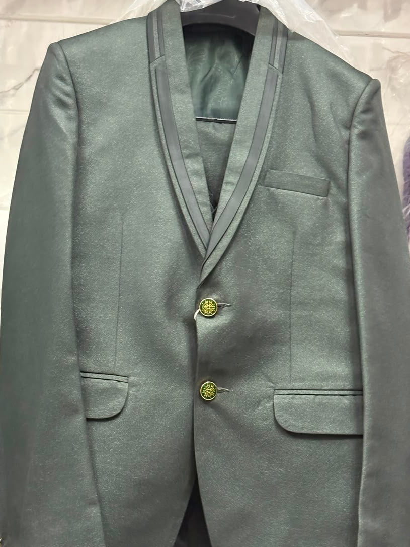 Club AK Men's Premium Olive Green Shimmer 3 Piece Suit