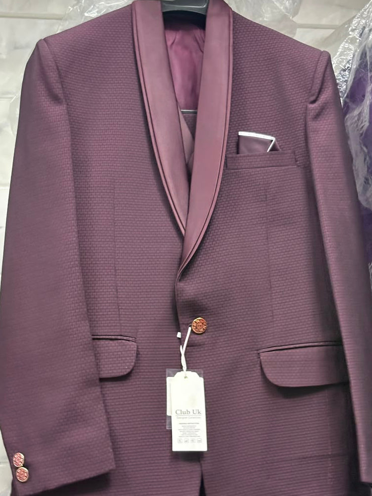 Club AK Men's Wine Purple Textured 3 Piece Suit