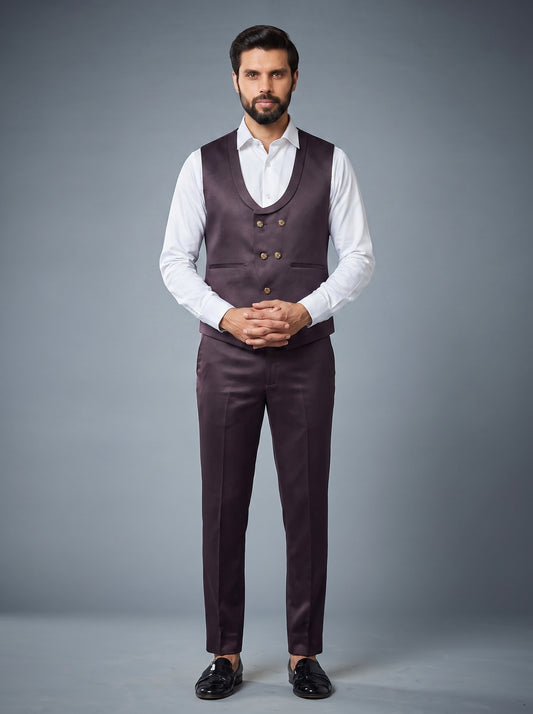 Club AK Men's Luxury Wine Three Piece Tuxedo Suit with Designer Embroidery