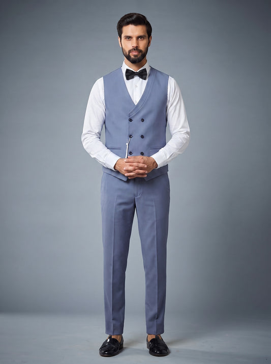 Club AK Men's Luxury Sky Blue Tuxedo Suit with Designer Embroidery and Satin Lapel