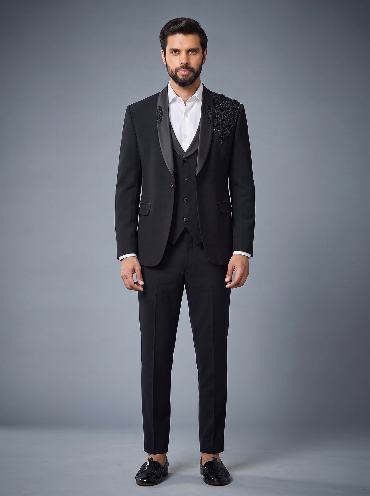 CLUB AK Men's Premium Embroidered Three-Piece Suit for Men | Designer Wedding & Reception Wear