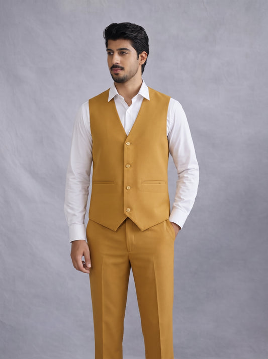 Club AK Men’s Modern Mustard Yellow Three Piece Suit for Groom & Reception Wear