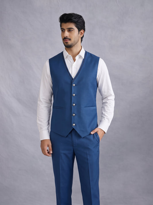 Club AK Men's Premium Royal Blue Three Piece Suit for Wedding, Reception & Party Wear