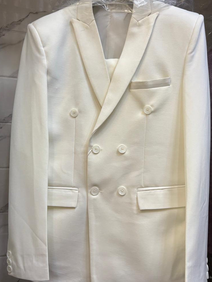 Club AK Men's Premium White Double-Breasted Suit for Men