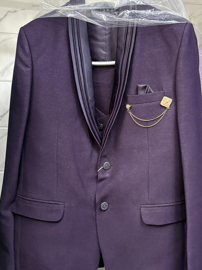 Club AK Men's Midnight Purple Premium 3 Piece Suit Set