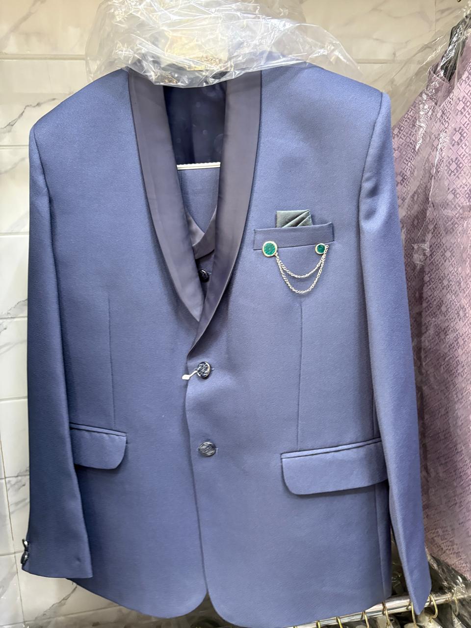 Club AK Men's Steel Blue Three Piece Suit Set