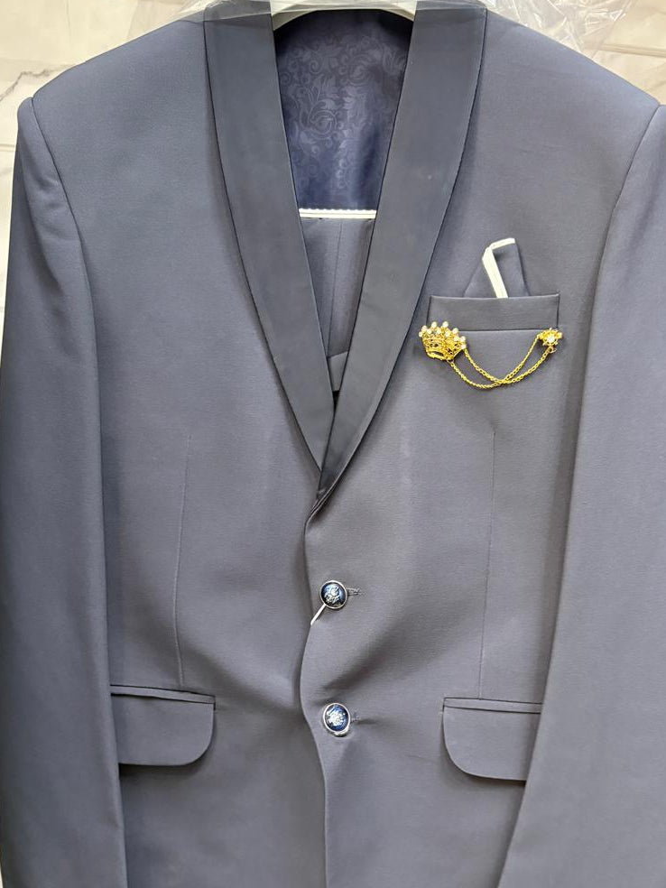 Club AK Men's Steel Grey Tuxedo 3 Piece Suit Set