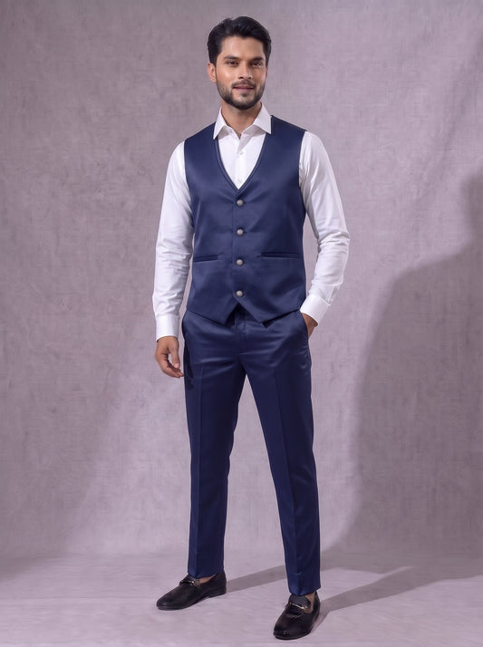 CLUB AK Men’s Stylish Navy Blue Wedding Party Wear Three Piece Suit Set