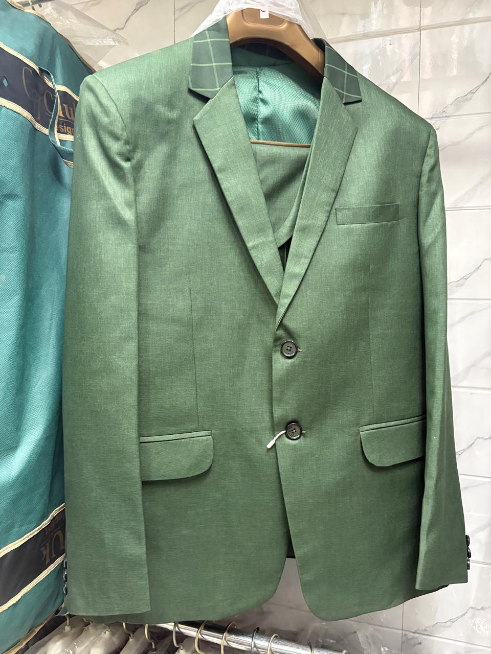 Club AK Men's Olive Green Three Piece Suit