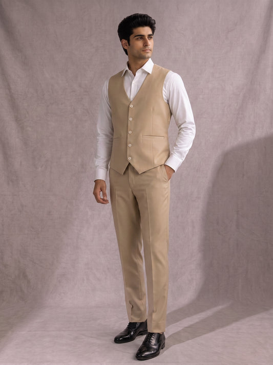 Club AK Men's Beige 3 Piece Formal Suit | Premium Wedding, Reception & Groom Wear