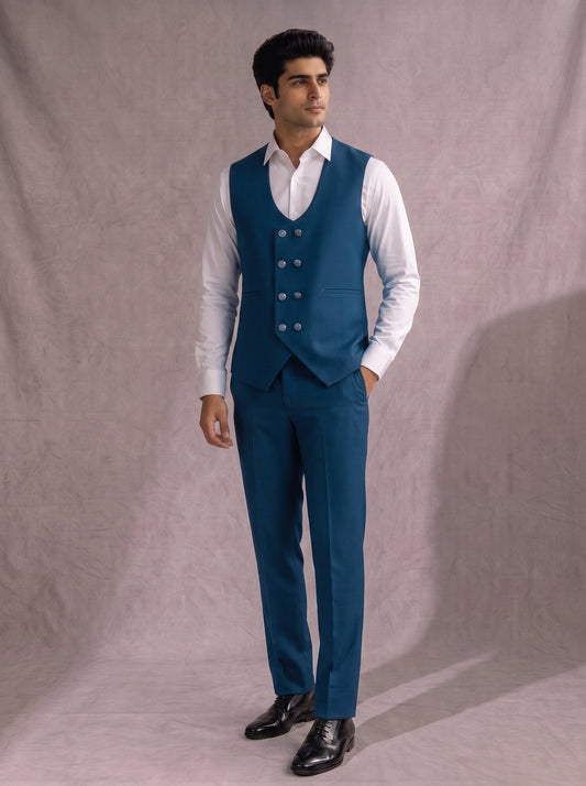 Club AK Royal Blue Shawl Lapel Kohinoor Fabric Three Piece Suit | Men's Wedding & Engagement Wear