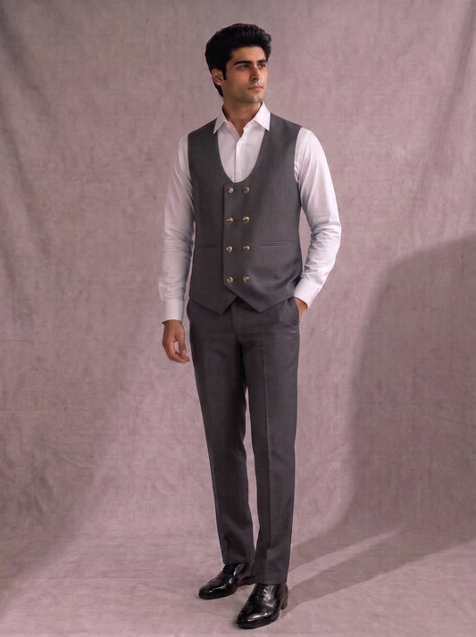 CLUB AK Men's Luxury Grey Suit for Men | Stylish Party Wear Three-Piece Set