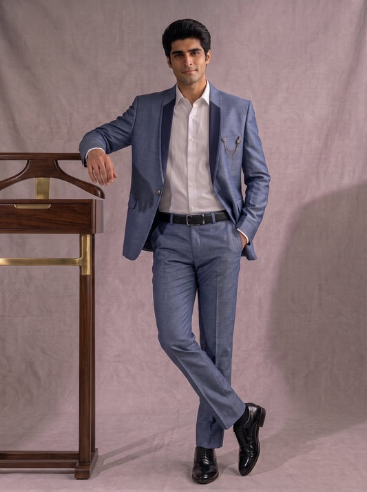 CLUB AK Men's Premium Sky Blue Two-Piece Suit for Men | Wedding, Reception & Party Wear