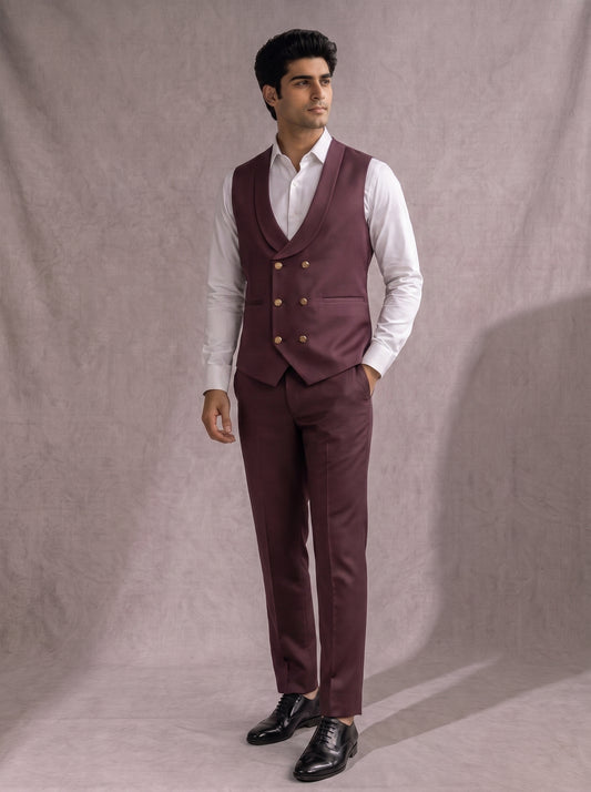 CLUB AK Men's Premium Wine Three-Piece Suit for Men | Designer Wedding Collection