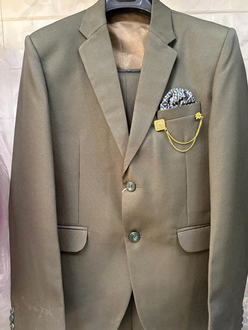Club AK Men's Olive Grey Three Piece Suit